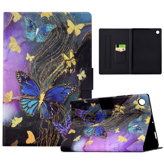 SaniMore Stand Case for Samsung Galaxy Tab A9 8.7" 2023 SM-T550 SM-P550, PU Leather Anti-scratch [Auto Wake/Sleep + Slot Holder + Anti-slip Strip + Flip Kickstand] - A-Butterfly