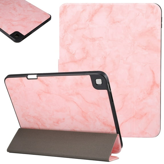 SaniMore Tri-fold Stand Case for Samsung Galaxy Tab A7 Lite 8.7" 2021 Model (SM-T220/T225), PU Leather Marble Skin Shockproof TPU Back [Auto Wake/Sleep + Pen Holder] Full Protective Shell, Pink