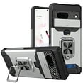 thumbnail image 1 of SaniMore Tri-layer Case for Google Pixel 7 6.3" 2022, Rugged PC Back Shockproof TPU Bumper Slide Window 360° Rotating Kickstand/Holder Card Slots Magnetic Car Mount Heavy Duty Protective Case, Silver, 1 of 7