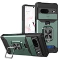 thumbnail image 1 of SaniMore Tri-layer Case for Google Pixel 7A 6.1" 2023, Rugged PC Back Shockproof TPU Bumper Slide Window 360° Rotating Kickstand/Holder Card Slots Magnetic Car Mount Heavy Duty Protective Case, Green, 1 of 7