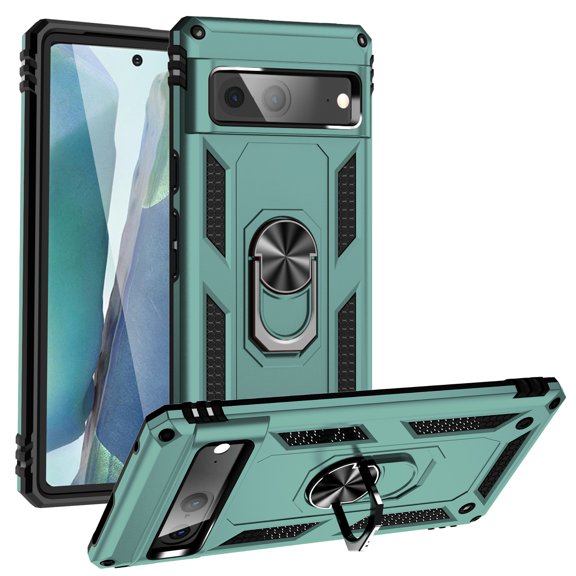 SaniMore Tri-layer Case for Google Pixel 8A 2023, 360° Rotating Holder/Kickstand Rugged PC Back + TPU Bumper Magnetic Car Mount Anti-fingerprint Anti-fall Heavy Duty Protective Case, Darkgreen