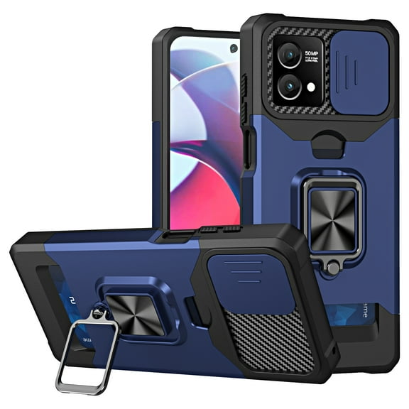 SaniMore Tri-layer Case for Motorola Moto G Stylus 2022, Rugged PC Back Shockproof TPU Bumper Slide Window 360° Rotating Kickstand Card Slots Magnetic Car Mount Heavy Duty Protective Cover, Navy