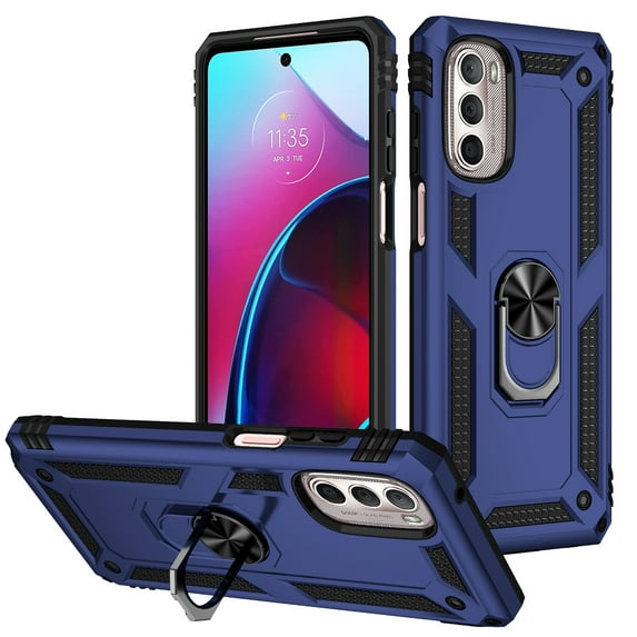 SaniMore Tri-layer Case for Motorola Moto G Stylus 5G(2022) 6.8", 360°Rotating Holder/Kickstand Rugged PC Back TPU Bumper Magnetic Car Mount Shockproof Anti-fall Heavy Duty Protective Case, Blue