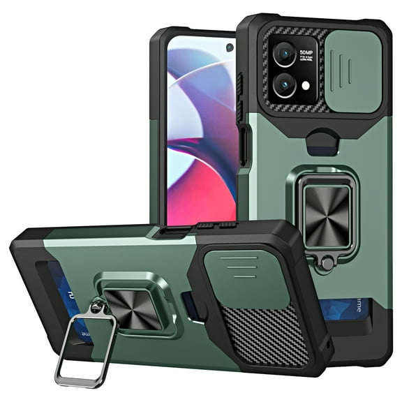 SaniMore Tri-layer Case for Motorola Moto G Stylus 5G, Rugged PC Back Shockproof TPU Bumper Slide Window 360° Rotating Kickstand Card Slots Magnetic Car Mount Heavy Duty Protective Cover, Darkgreen