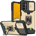 thumbnail image 1 of SaniMore Tri-layer Case for Samsung Galaxy A03S 6.5", Rugged PC Back Shockproof TPU Bumper Slide Window 360° Rotating Kickstand Card Slots Magnetic Car Mount Heavy Duty Protective Case, Gold, 1 of 7