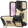thumbnail image 1 of SaniMore Tri-layer Case for Samsung Galaxy A14 5G 6.6" 2023, Rugged PC Back Shockproof TPU Bumper Slide Window 360° Rotating Kickstand Card Slots Magnetic Car Mount Heavy Duty Protective Case, Gold, 1 of 7
