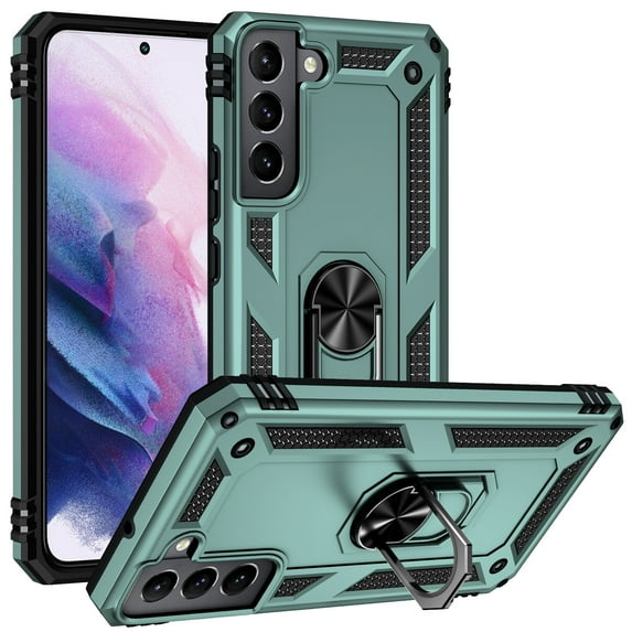 SaniMore Tri-layer Case for Samsung Galaxy S23 2023, 360° Rotating Holder/Kickstand Rugged PC Back + TPU Bumper Magnetic Car Mount Anti-fingerprint Anti-fall Heavy Duty Protective Shell, Darkgreen