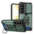 thumbnail image 1 of SaniMore Tri-layer Case for Samsung Galaxy S24 Plus 6.6", Rugged PC Back Shockproof TPU Bumper Slide Window 360° Rotating Kickstand Card Slots Magnetic Car Mount Heavy Duty Protective Case, Darkgreen, 1 of 7