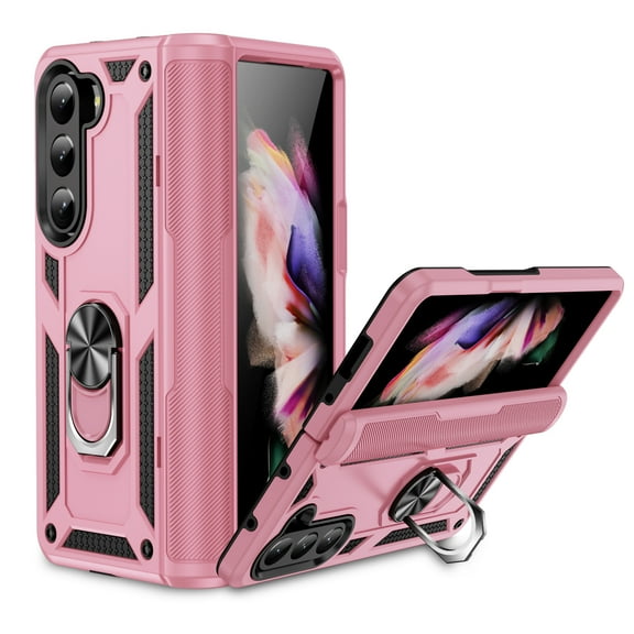 SaniMore Tri-layer Case for Samsung Galaxy Z Fold 5 7.6" 2023, 360° Rotating Holder/Kickstand Rugged PC Back TPU Bumper Magnetic Car Mount Anti-fingerprint Heavy Duty Protective Case, Pink