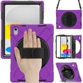 thumbnail image 1 of SaniMore Tri-layer Case for iPad 10th Generation 10.9" 2022, 360° Rotating Hand Rope Crossbody Shoulder Strap Bracket Screen Protecton Heavy Duty Protective Dustproof Anti-drop Shockproof Case, Purple, 1 of 13