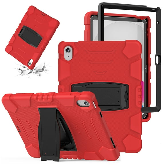 SaniMore Tri-layer Hybird Case for iPad 10th Generation 10.9" 2022, Rugged PC Shell Silicone Backplane Anti-drop Shockproof Hidden Kickstand Heavy Duty Protective Case for iPad 10th 2022, Red