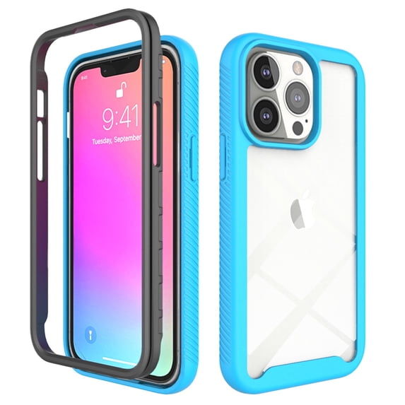 SaniMore Two-layer Cover for iPhone 14 Pro Max 6.7" 2022, Rugged PC Backplane Soft TPU Bumper Full Wrap Shockproof Anti-fall Slim Lightweight Fashion Heavy Duty Protective Case, Lightblue