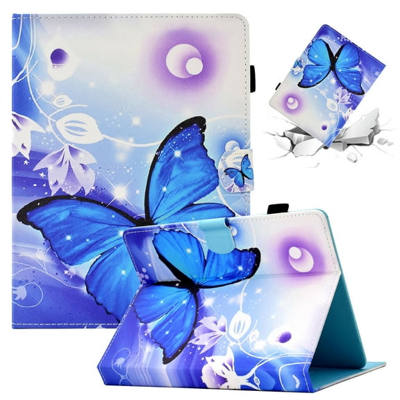 SaniMore Universal Case for 9.5-10.5 Inch Tablet, PU Leather Wallet Flip Case Auto Wake/Sleep Card Slots Dual Viewing Angles Full Protective Fashion Case for All 9.5-10.5 inch Tablet, Blue Butterfly