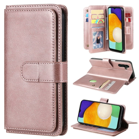 SaniMore Versatile Case for Samsung Galaxy A14 5G 6.6" 2023, Durable PU Leather Case Card Slots Flip Kickstand Magnetic Closure Anti-drop Shockproof Full Body Protective Wallet Business Case, Rosegold