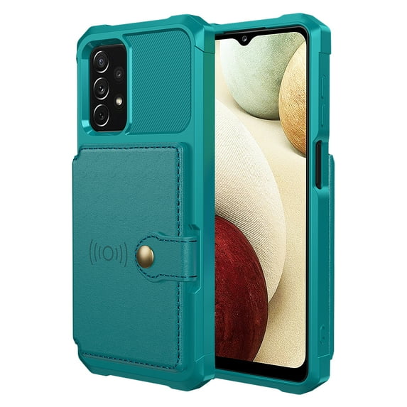 SaniMore Versatile Case for Samsung Galaxy A34 5G 6.6" 2023, Rugged PC Shell PU Leather Flip Card Pocket Stand Feature Magnetic Car Mount Shockproof Anti-drop Heavy Duty Protective Case, Green