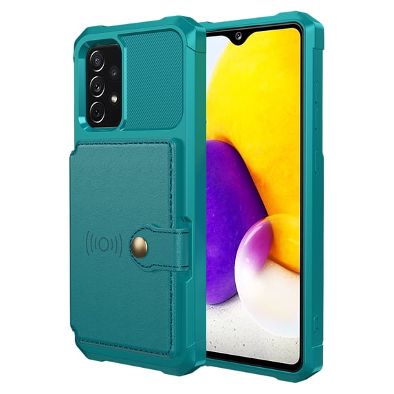 SaniMore Versatile Case for Samsung Galaxy A53 5G 6.5" 2022, Rugged PC Shell Leather Button Flip Card Pocket Stand Feature Magnetic Car Mount Shockproof Anti-drop Heavy Duty Protective Case, Green