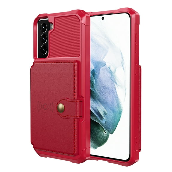 SaniMore Versatile Case for Samsung Galaxy S23 Plus 6.6" 2023, Rugged PC Shell PU Leather Button Flip Card Pocket Stand Feature Magnetic Car Mount Shockproof Anti-drop Heavy Duty Protective Case, Red