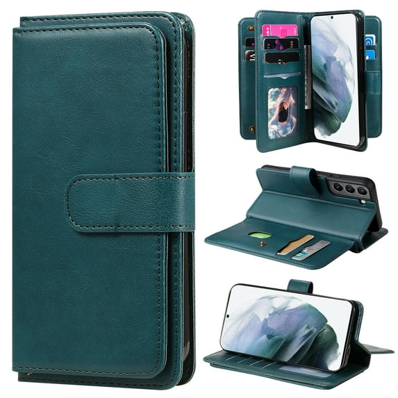 SaniMore Versatile Case for Samsung Galaxy S24 Plus, Durable PU Leather Case Card Slots Flip Kickstand Magnetic Closure Anti-drop Shockproof Full Protective Wallet Business Cover, Darkgreen