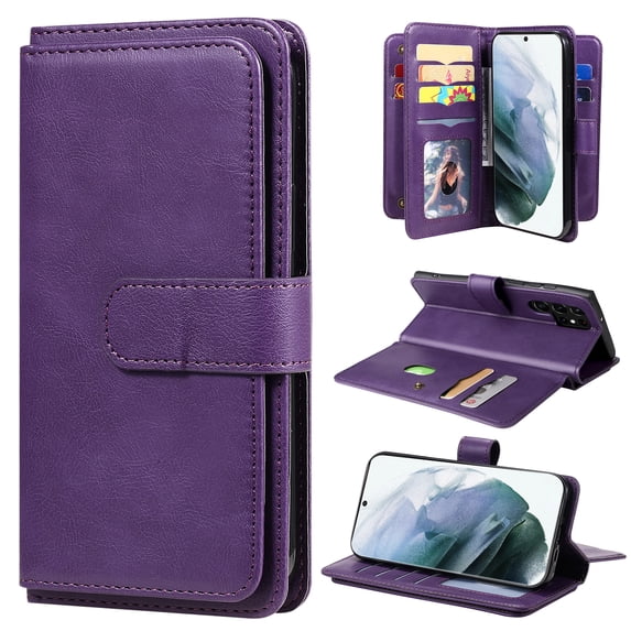 SaniMore Versatile Case for Samsung Galaxy S24 Ultra, Durable PU Leather Case Card Slots Flip Kickstand Magnetic Closure Anti-drop Shockproof Full Protective Wallet Business Cover, Purple