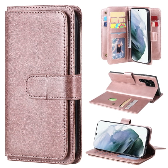 SaniMore Versatile Case for Samsung Galaxy S24 Ultra, Durable PU Leather Case Card Slots Flip Kickstand Magnetic Closure Anti-drop Shockproof Full Protective Wallet Business Cover, Rosegold