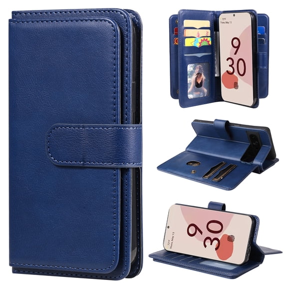 SaniMore Versatile Case for iPhone 15 6.1", Durable PU Leather Case Card Slots Flip Kickstand Magnetic Closure Anti-drop Shockproof Full Body Protective Wallet Business Cover, Darkblue