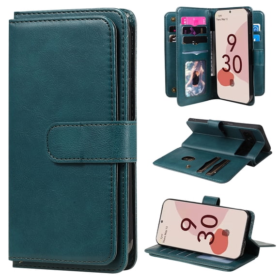 SaniMore Versatile Case for iPhone 15 Plus 6.7", Durable PU Leather Case Card Slots Flip Kickstand Magnetic Closure Anti-drop Shockproof Full Body Protective Wallet Business Cover - Darkgreen