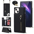 thumbnail image 1 of SaniMore Walet Case for iPhone 14 6.1" 2022 with Card Slots, PU Leather Zipper Wallet Crossbody Lanyard Flip Kickstand Full-body Protective Retro Shockproof Cover for Girls Women For iPhone 14, Black, 1 of 14