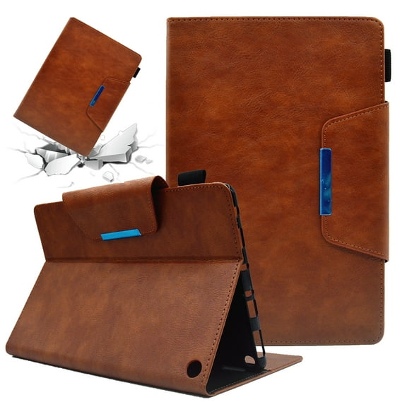 SaniMore Wallet Case for Amazon Fire HD 8 & 8 Plus (12th/10th Generation, 2022/2020), Card Slots & Pen Holder [Auto Sleep] PU Leather Magnetic Ciasp Kickstand Shockproof Full Protective Cover, Brown