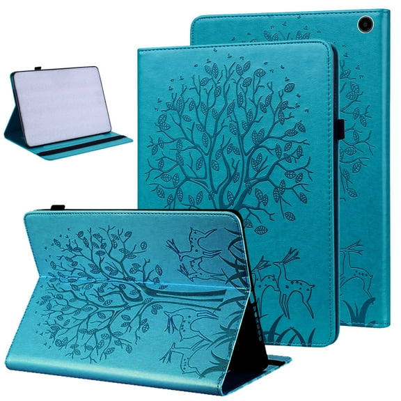 SaniMore Wallet Case for Amazon Fire Max 11 11.0" 2023, PU Leather Case Embossed Tree Shockproof TPU Shell Card Slots Pen Holder Hand Rope Anti-slip Strip Kickstand Case, Blue