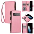 thumbnail image 1 of SaniMore Wallet Case for Google Pixel 6 Pro, RFID Blocking PU Leather Zipper Handbag Purse Flip Cover, Kickstand Folio Case with Card Slot Wrist Strap Lanyard for Google Pixel 6 Pro, Pink, 1 of 7