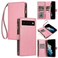 thumbnail image 1 of SaniMore Wallet Case for Google Pixel 6, RFID Blocking PU Leather Zipper Handbag Purse Flip Cover, Kickstand Folio Case with Card Slot Wrist Strap Lanyard for Google Pixel 6, Pink, 1 of 7