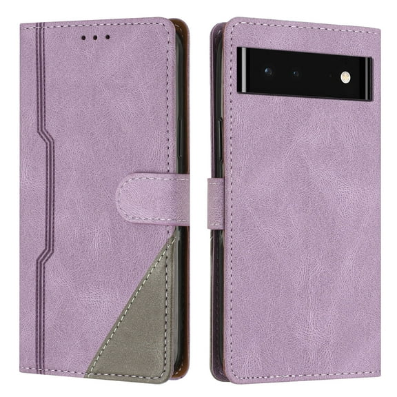 SaniMore Wallet Case for Google Pixel 6A, Magnetic PU Leather [RFID Blocking] Card Slot Wrist Strap Folio Cover with Kickstand & Wireless Charging TPU Shockproof Interior Cover, Purple