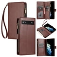 thumbnail image 1 of SaniMore Wallet Case for Google Pixel 6A, RFID Blocking PU Leather Zipper Handbag Purse Flip Cover, Kickstand Folio Case with Card Slot Wrist Strap Lanyard for Google Pixel 6A, Brown, 1 of 7
