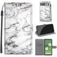 thumbnail image 1 of SaniMore Wallet Case for Google Pixel 7 6.3" 2022, PU Leather Color Painting Kickstand Wrist Strip Magnetic Clasp Cash Pocket Card Holders Shockproof Full Protective Case, White Marble, 1 of 9