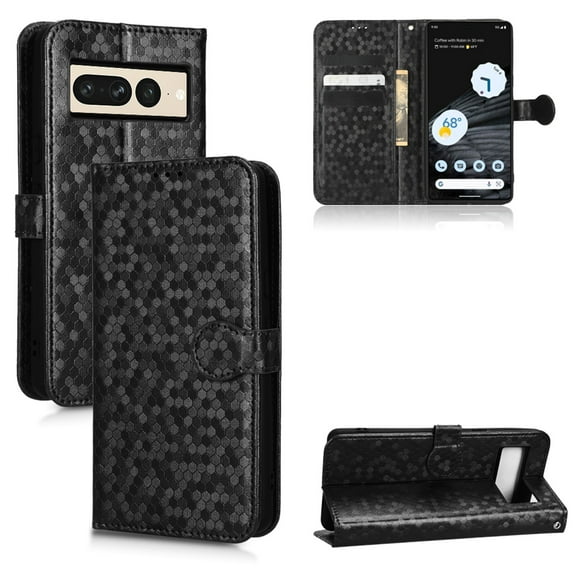 SaniMore Wallet Case for Google Pixel 7 Pro 6.7" 2022, Glitter PU Leather Case Polka Dot Card Slots Cash Pocket Kickstand Removeable Wrist Strip Magnetic Clasp All-around Protective Case, Black