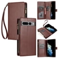 thumbnail image 1 of SaniMore Wallet Case for Google Pixel 7 Pro, RFID Blocking PU Leather Zipper Handbag Purse Flip Cover, Kickstand Folio Case with Card Slot Wrist Strap Lanyard for Google Pixel 7 Pro, Brown, 1 of 7