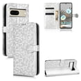 thumbnail image 1 of SaniMore Wallet Case for Google Pixel 8 Pro, Glitter PU Leather Case Polka Dot Card Slots Cash Pocket Kickstand Removeable Wrist Strip Magnetic Clasp All-around Protective Cover, Silver, 1 of 11