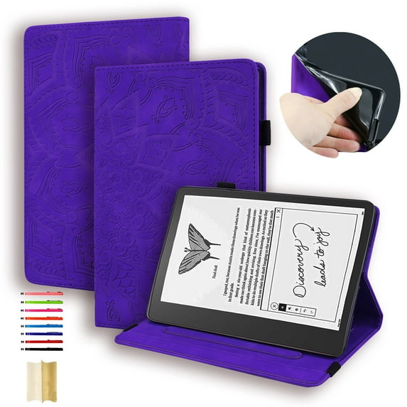 SaniMore Wallet Case for Kindle Scribe 10.2 inch (2022 Release), PU Leather Case Embossed Sunflower Shockproof TPU Shell Card/Pen Holder Hand Rope Anti-slip Kikstand Tablet Case, Purple