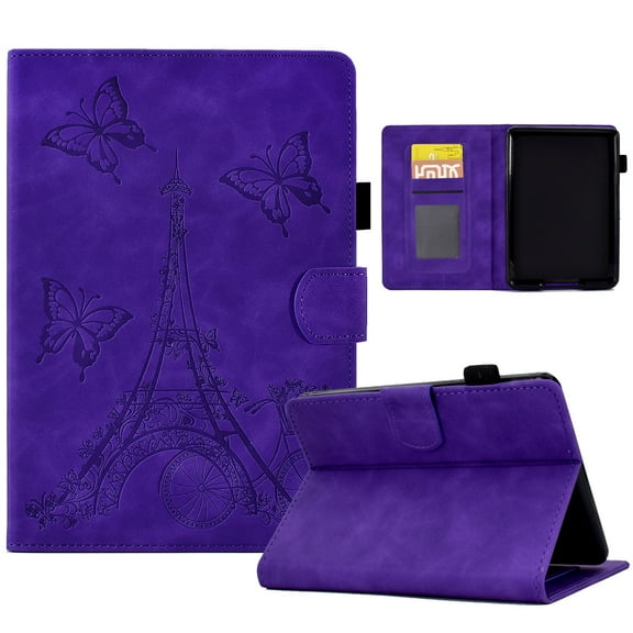 SaniMore Wallet Case for All New Kindle 11th Generation 6" 2022, Auto Sleep/Wake, PU Leather Magnetic Cover Built-in Pencil Holder 2 Card Slots & Folding Kickstand Full Body Protective Shell, Purple