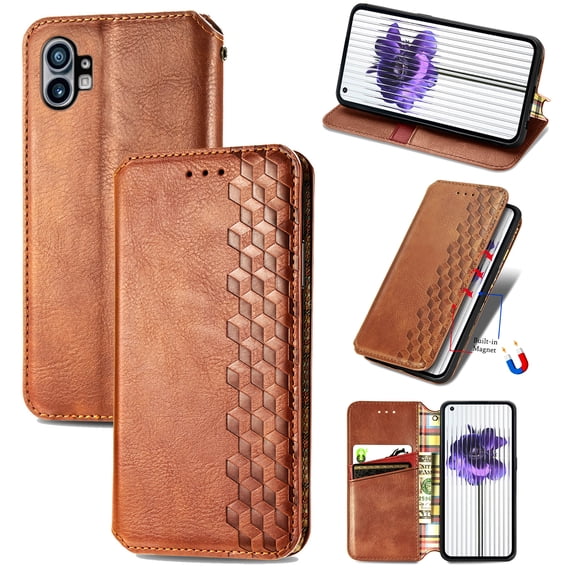 SaniMore Wallet Case for Nothing Phone (1) 6.55", Vintage PU Leather Case Card Slots Cash Pocket Stand Feature Magnetic Closure Anti-drop Shockproof Full Body Protective Case, Brown