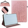 thumbnail image 1 of SaniMore Wallet Case for Pad Pro 11 2024, PU Leather Case Embossed Tree Shockproof TPU Shell Card Slots Pen Holder Hand Rope Anti-slip Strip Kickstand Case, Rosegold, 1 of 12