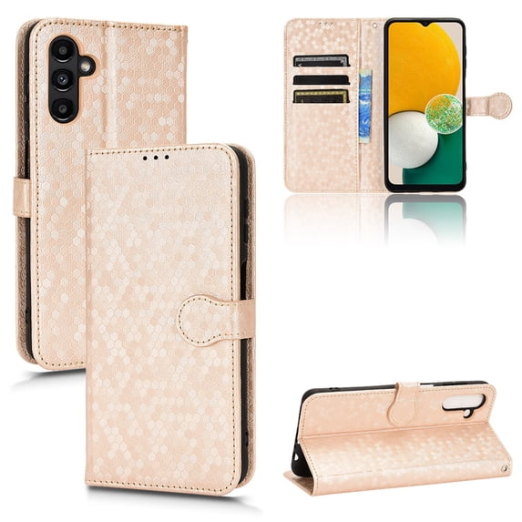 SaniMore Wallet Case for Samsung Galaxy A05, Glitter PU Leather Case Polka Dot Card Slots Cash Pocket Kickstand Removeable Wrist Strip Magnetic Clasp All-around Protective Shell, Rosegold