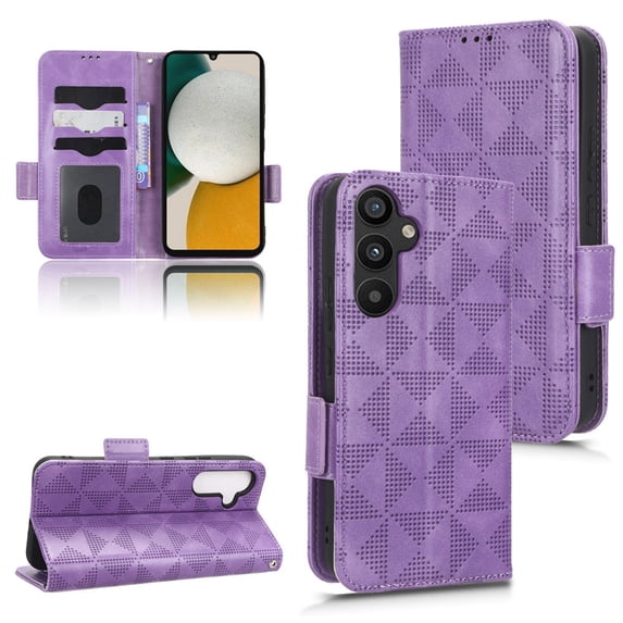 SaniMore Wallet Case for Samsung Galaxy A05S 6.7" 2023, Glitter PU Leather Case Triangle Pattern Card Slots Cash Pocket Kickstand Removeable Wrist Strip All-around Protective Magnetic Cover, Purple