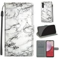 thumbnail image 1 of SaniMore Wallet Case for Samsung Galaxy A14 5G 6.6" 2023, PU Leather Color Painting Kickstand Wrist Strip Magnetic Clasp Cash Pocket Card Holders Shockproof Full Protective Case, White Marble, 1 of 9
