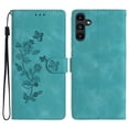 thumbnail image 1 of SaniMore Wallet Case for Samsung Galaxy A14 5G 6.6" 2023, PU Leather Embossed Flower Shockproof [Card Slots + Cash Pocket + Removeable Wrist Strap] Kickstand Full Protective Business Shell, Blue, 1 of 11