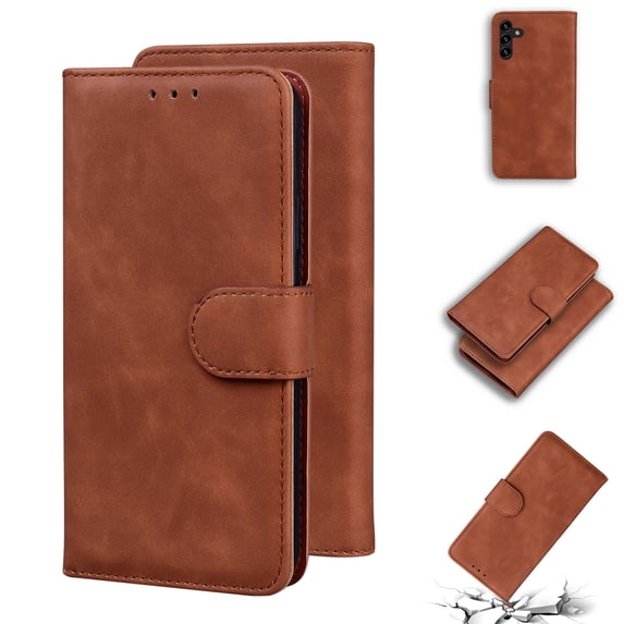 SaniMore Wallet Case for Samsung Galaxy A14 5G 6.6 inch, Magnetic Clasp Flip Kickstand Luxury PU Leather Cover Built-in Cash & Card Slots RFID Blocking for Samsung A14 5G, Brown