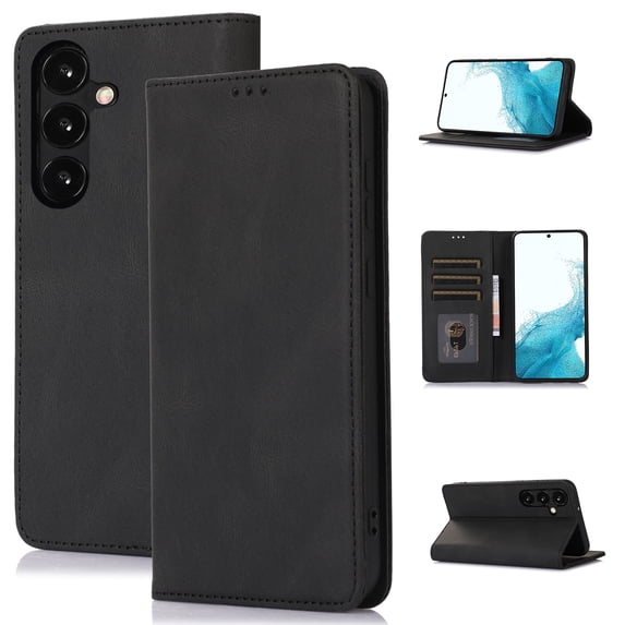 SaniMore Wallet Case for Samsung Galaxy A15, Magnetic Folio PU Leather Cover Bracket Card Slots Cash Pocket All-around Protective Shockproof Anti-fall Business Shell for Galaxy A15, Black