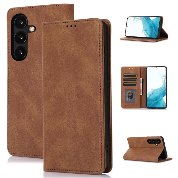 SaniMore Wallet Case for Samsung Galaxy A15, Magnetic Folio PU Leather Cover Bracket Card Slots Cash Pocket All-around Protective Shockproof Anti-fall Business Shell for Galaxy A15, Brown