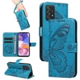 thumbnail image 1 of SaniMore Wallet Case for Samsung Galaxy A23, PU Leather Embossed Butterfly Flip Folio Cover Card Holder [Kickstand][Wrist Strap] All Arpund Protective Shockproof Shell, Blue, 1 of 18