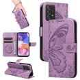 thumbnail image 1 of SaniMore Wallet Case for Samsung Galaxy A23, PU Leather Embossed Butterfly Flip Folio Cover Card Holder [Kickstand][Wrist Strap] All Arpund Protective Shockproof Shell, Purple, 1 of 18
